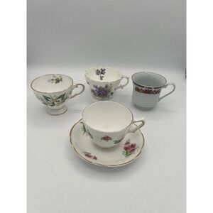 4 TEA CUPS & 1 SAUCER BONE CHINA  FLORAL
